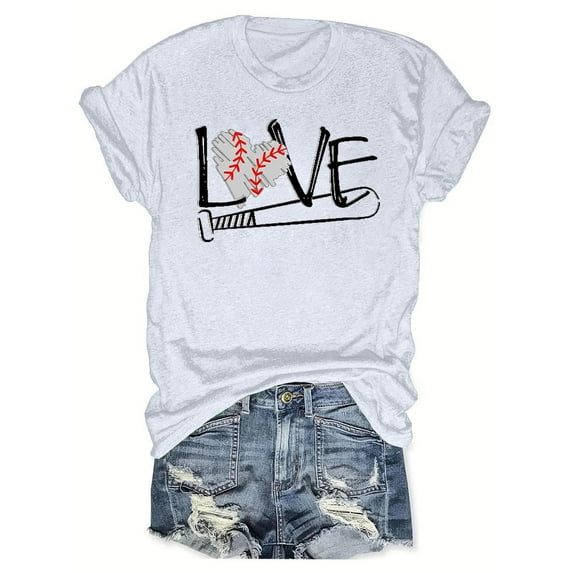 LYXSSBYX Plus Size Womens Shirts Clearance Women's Baseball Sport Printed T-Shirt with Round Neck and Short Sleeved Top