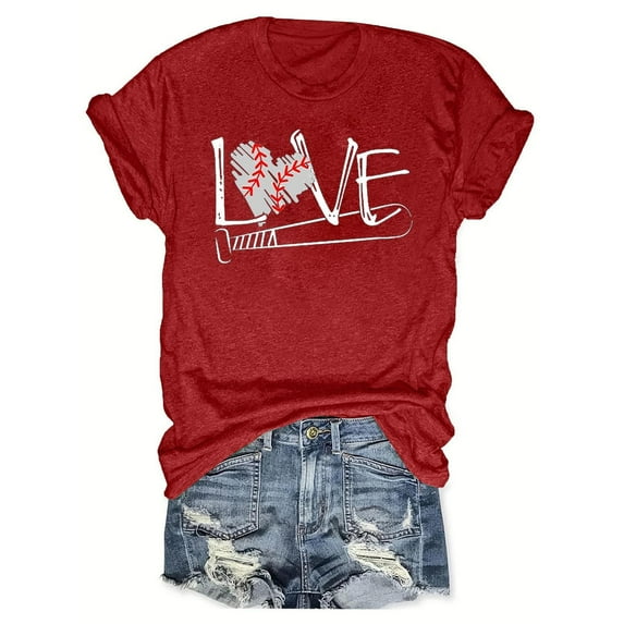 LYXSSBYX Plus Size Womens Shirts Clearance Women's Baseball Sport Printed T-Shirt with Round Neck and Short Sleeved Top