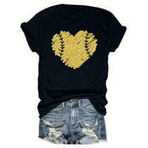 LYXSSBYX Plus Size Womens Shirts Clearance Women's Baseball Sport Printed T-Shirt with Round Neck and Short Sleeved Top