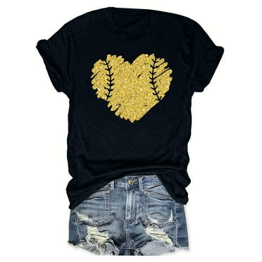 LYXSSBYX Plus Size Womens Shirts Clearance Women's Baseball Sport Printed T-Shirt with Round Neck and Short Sleeved Top