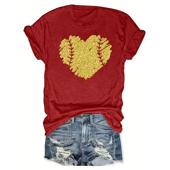 LYXSSBYX Plus Size Womens Shirts Clearance Women's Baseball Sport Printed T-Shirt with Round Neck and Short Sleeved Top