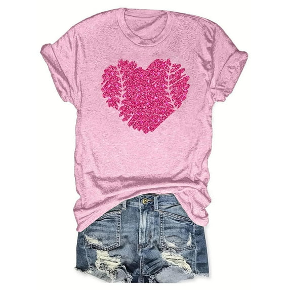 LYXSSBYX Plus Size Womens Shirts Clearance Women's Baseball Sport Printed T-Shirt with Round Neck and Short Sleeved Top