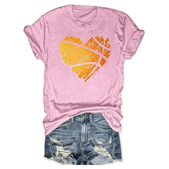 LYXSSBYX Plus Size Womens Shirts Clearance Women's Baseball Sport Printed T-Shirt with Round Neck and Short Sleeved Top