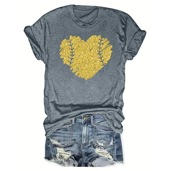 LYXSSBYX Plus Size Womens Shirts Clearance Women's Baseball Sport Printed T-Shirt with Round Neck and Short Sleeved Top