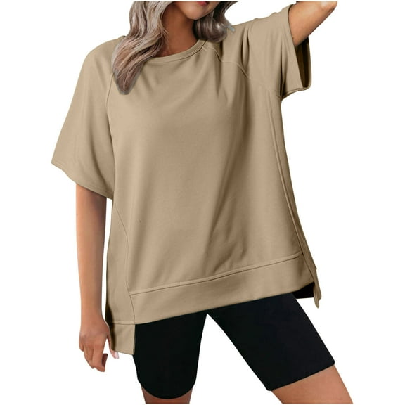 LYXSSBYX Plus Size Womens Shirts Women's Loose Casual Solid Color Irregular Design Short Sleeved Top