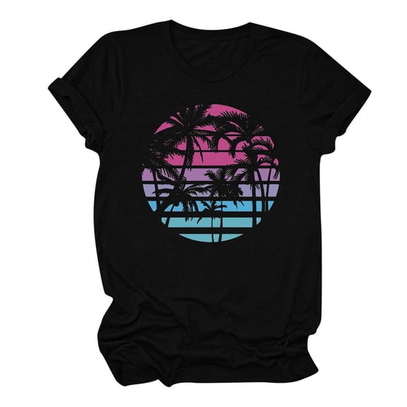 LYXSSBYX Plus Size Womens Shirts Summer Beach Printed T-Shirt with Round Neck and Short Sleeved Top