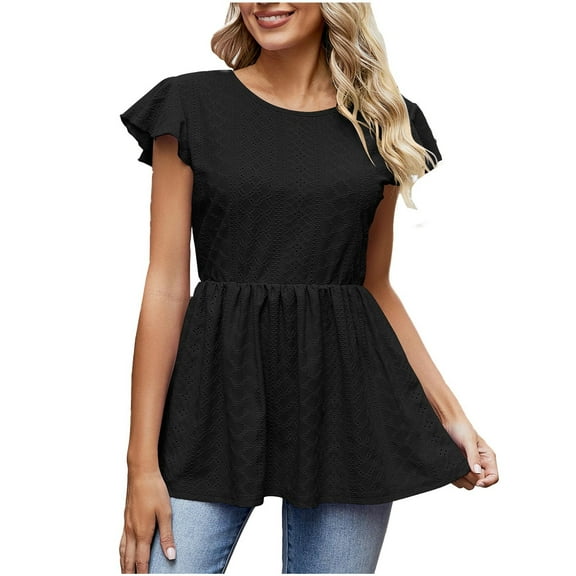 LYXSSBYX Plus Size Womens Shirts Women's Solid Color Fashionable Short Sleeved Skirt Hem Round Necked Hollow Tops Short Sleeved Round Necked Tops/shirt