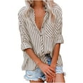 thumbnail image 1 of LYXSSBYX Plus Size Womens Tops Clearance Summer Womens Fashion V Neck Striped Roll up Sleeve Button Down Blouses Tops with Pocket Loose Shirt, 1 of 1