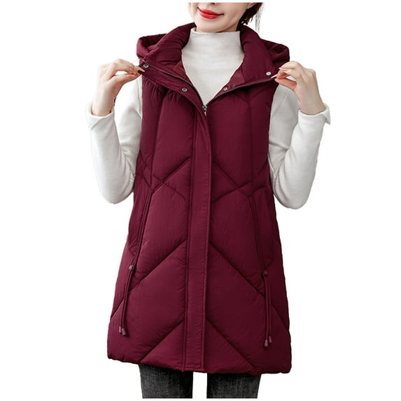 LYXSSBYX Puffer Vest Women Clearance Fashion Women Pocket Coat Long Jacket Winter Sleeveless Down Cotton Waistcoat