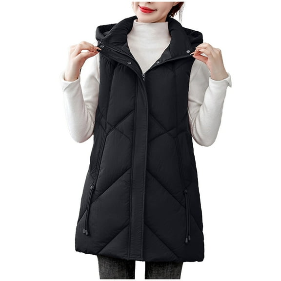 LYXSSBYX Puffer Vest Women Clearance Fashion Women Pocket Coat Long Jacket Winter Sleeveless Down Cotton Waistcoat