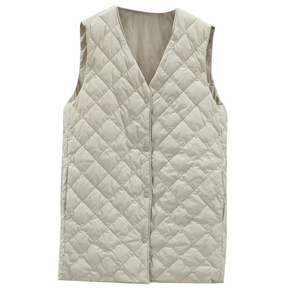 LYXSSBYX Puffer Vest Women Clearance Women's Down Mid-length V-neck Windbreaker Down Fashionable Diamond-shaped Thermal
