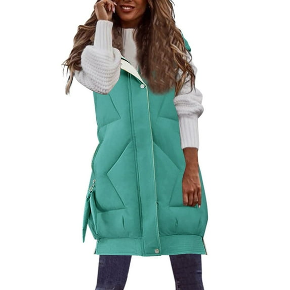 LYXSSBYX Puffer Vest for Women Clearance Women Warm Pocket Hooded Coat Long Jacket Winter Sleeveless Down Parkas