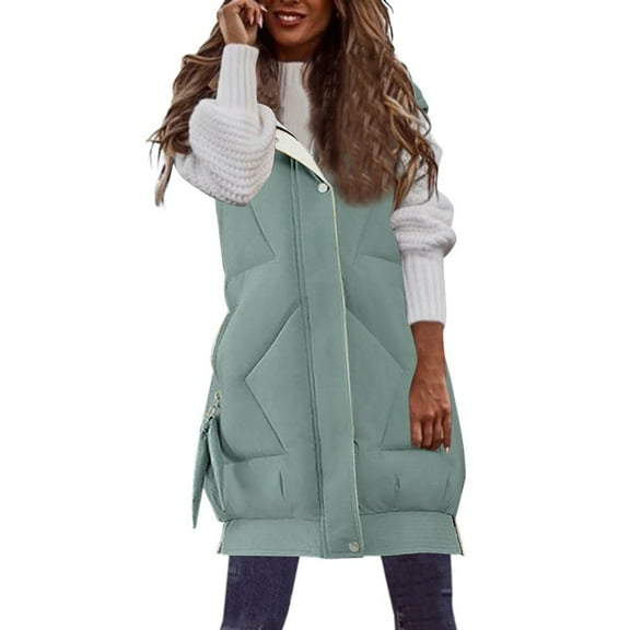 LYXSSBYX Puffer Vest for Women Clearance Women Warm Pocket Hooded Coat Long Jacket Winter Sleeveless Down Parkas