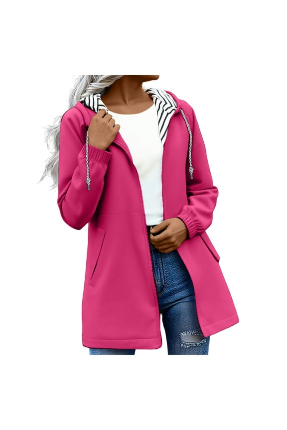 Rain Jackets for Women Waterproof Long Sleeve Lightweight Plus Size Raincoat Zip Up with Pocket Coat Hooded Drawstring Windbreaker