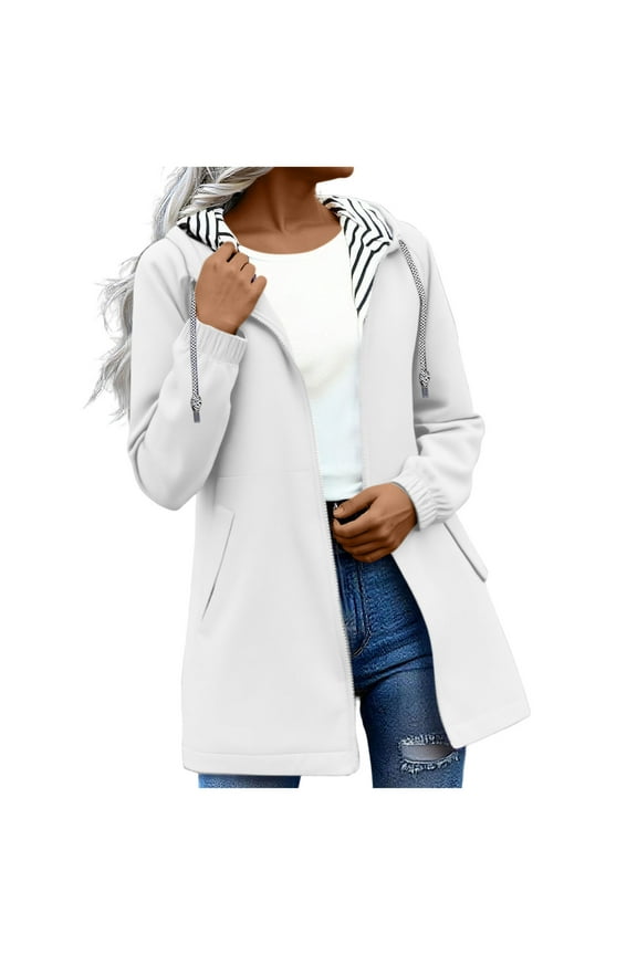 Rain Jackets for Women Waterproof Long Sleeve Lightweight Plus Size Raincoat Zip Up with Pocket Coat Hooded Drawstring Windbreaker