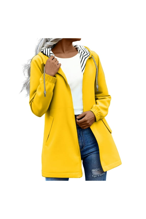 Rain Jackets for Women Waterproof Long Sleeve Lightweight Plus Size Raincoat Zip Up with Pocket Coat Hooded Drawstring Windbreaker