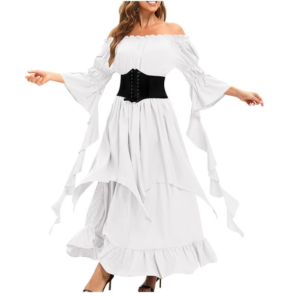LYXSSBYX Renaissance Dress Women Fashion Women's Spring/Summer Solid Court Long Sleeve Round-Neck Dress