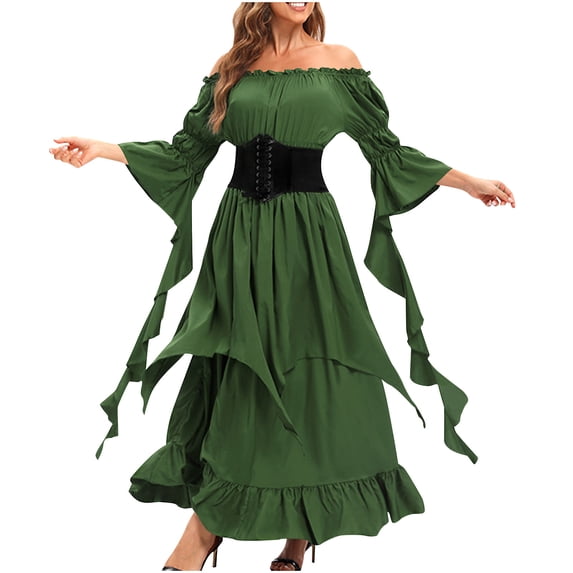 LYXSSBYX Renaissance Dress Women Fashion Women's Spring/Summer Solid Court Long Sleeve Round-Neck Dress