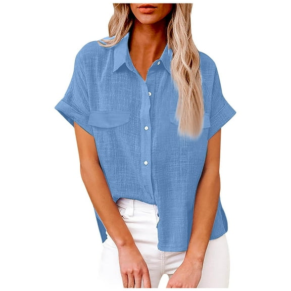 LYXSSBYX Shirts for Women Trendy Summer Women's Tops Fashion Solid Button Shirt Female Lapel Loose T-shirt Blouse