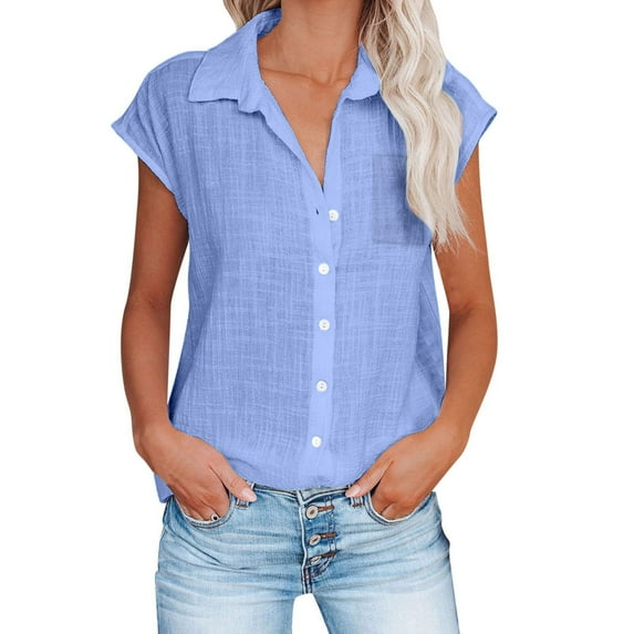 LYXSSBYX Short Sleeve Womens Tops Button up Fashion Women's Short Sleeve Turndown Collar Round-Neck Button Casual Elastic Comfy Blouse Shirts