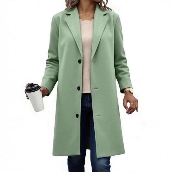 LYXSSBYX Single Breasted Coat for Women Thicken Wool Stand Collar Pea Coats Inner Lining Pocket Jacket Casual Long Sleeve Mid-Long Overcoat with Pockets