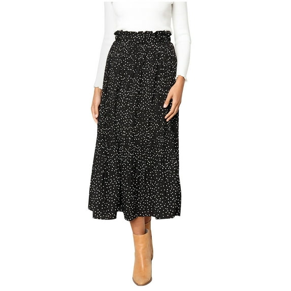 LYXSSBYX Skirt for Women Plus Clearance Fashion Women Print Casual Ruched Ruffles Pocket Elastic Waist Bohemian Style Skirts
