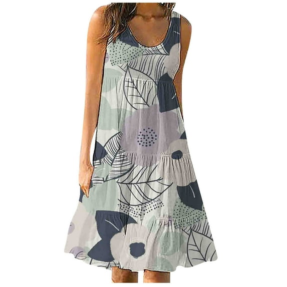 LYXSSBYX Sleeveless Dresses for Women Summer Fashion Women Casual Sexy Square Neck Printed Dresses Summer Sleeveless Beach Dress