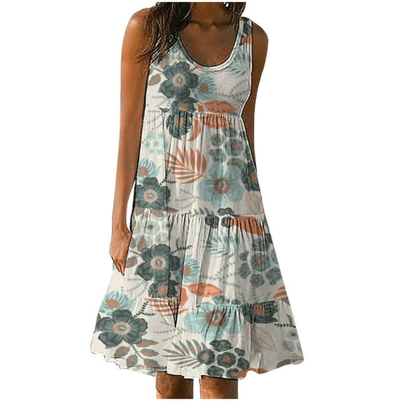 LYXSSBYX Sleeveless Dresses for Women Summer Women Fashion Round-Neck Sleeveless Letter Casual Pocket Print Long Maxi Dress