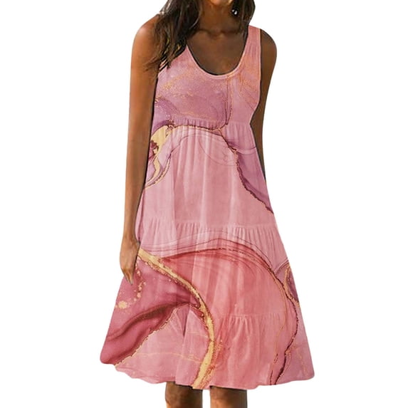LYXSSBYX Sleeveless Dresses for Women Summer Women's Fashion Holiday Summer Sleeveless Printed Round Neck Party Beach Dress