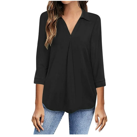 LYXSSBYX Solid Color Long Sleeves for Women Plus Size Casual Loose Pullover V-neck Top Shirt