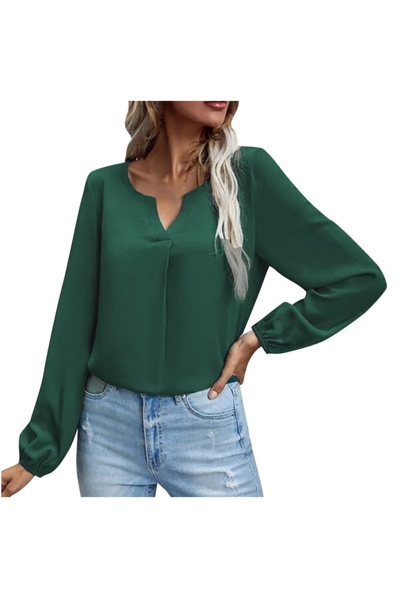 Solid Long Sleeves Women Tops Satin Socket V-Neck Solid-color Commute Long Sleeve Blouses Shirt Tops
