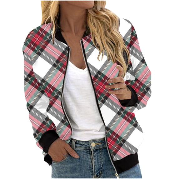 LYXSSBYX Spring and Fall Jackets for Women Clearance Women's Fashion Long Sleeve Zipper Print Outing Causal Coat Cardigan