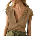 thumbnail image 1 of LYXSSBYX Summer Blouses for Women 2024 Short Sleeve Women Solid Deep V Neck Low Cut Tops Casual Ribbed Knit T-Shirts Summer Short Sleeve Tees Tops, 1 of 6