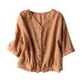 thumbnail image 1 of LYXSSBYX Summer Blouses for Women 2024 Short Sleeve Women's Three Quarter Sleeved Cotton Linen Thin Breathable Shirt Top, 1 of 6