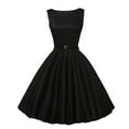thumbnail image 1 of LYXSSBYX Summer Casual Womens Dresses Short Sleeved Ladies' Solid Color Short-Sleeved O-Neck High-Waisted Big Swing Party Dress, 1 of 5