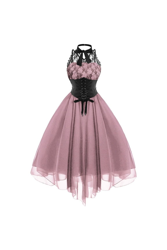 Summer Womens Dresses Women Fashion Gothic Style Sexy Round Neck Banquet Festival Off Shoulder Sleeveless Dress Lace Chiffon Dress