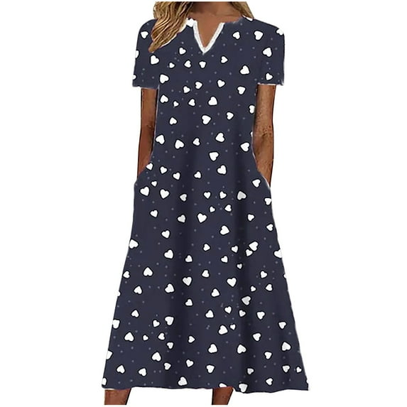 LYXSSBYX Summer Dresses 2024 Casual Women Summer Casual Printed V Neck Short Sleeve Dress