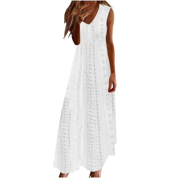 LYXSSBYX Summer Dresses for Women 2024 Sundresses for Women Maxi Dresses for Women Women Casual Holiday Style Hollow Out Long Dress Solid Color Loose Sleeveless V-Neck Camisole Dress