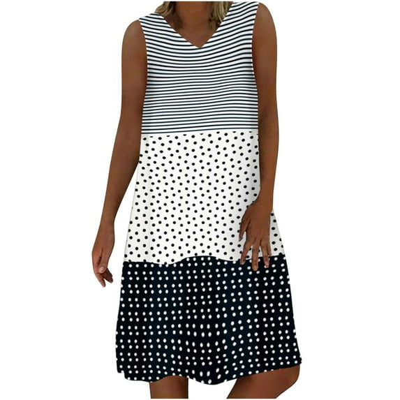 LYXSSBYX Summer Dresses for Women 2024 Fashion Women Casual Loose Stripe Patchwork V-Neck Sleeveless Dress Sundress