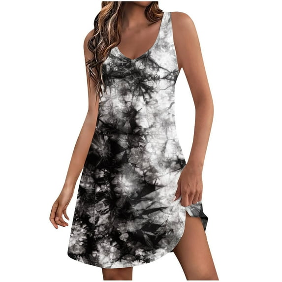 LYXSSBYX Summer Dresses for Women 2024 Women's Casual With Pockets Summer Boho Beach Dress T-Shirts Dress V Neck Loose Tank Dresses