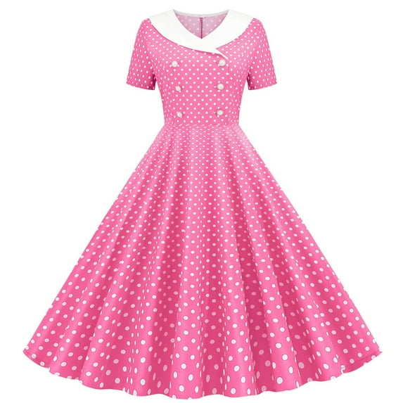 LYXSSBYX Summer Dresses for Women Fashion Womens A Line Flare Vintage Dress BowKnot Prom Swing Short Sleeve Polka Dot Printing Party Dress