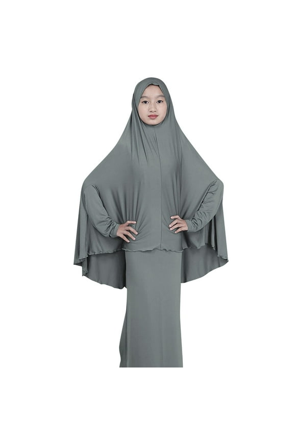 Summer Dresses for Women Muslim Arab Middle Eastern Teen Girl Solid Color Simple Dress Two-Piece Suit
