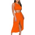 thumbnail image 1 of LYXSSBYX Summer Dresses for Women Clearance Women's Solid Sleeveless Strapless Pullover Crop Tops + Split Skirt Set, 1 of 5