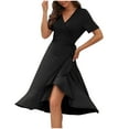 thumbnail image 1 of LYXSSBYX Summer Dresses for Women Clearance Women's Summer Fashion Short-sleeved V-neck High-waistband Bohemian Long Short-sleeved Dress, 1 of 5