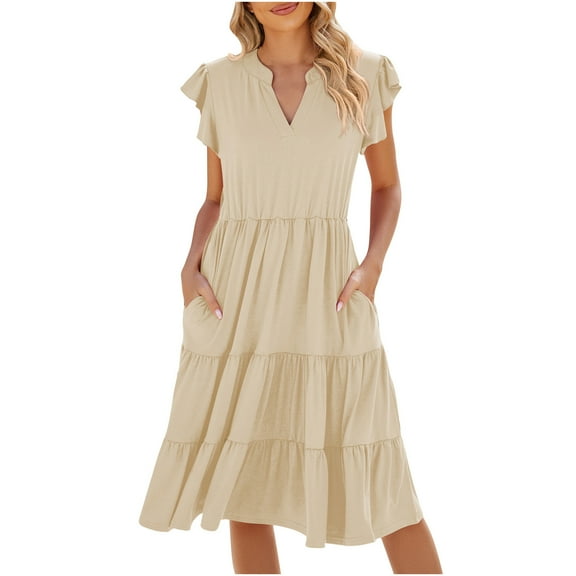 LYXSSBYX Summer Dresses for Women Summer Fashion Solid Color Short Sleeve Suspenders Pullover Dress