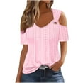 thumbnail image 1 of LYXSSBYX Summer Tops for Women 2024 Short Sleeve 2024 Women's Fashion Casual Solid Color Shoulder Leakage Short Sleeve Pullover Short Sleeve Top, 1 of 6