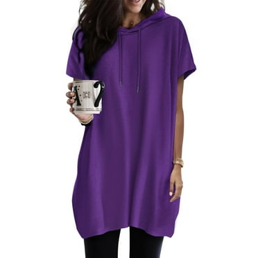 LYXSSBYX Summer Tops for Women 2024 Short Sleeve Women's Solid Color Hooded Drawstring Round Neck Short Sleeved T-Shirt Loose Top