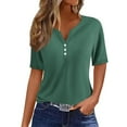 thumbnail image 1 of LYXSSBYX Summer Tops for Women 2024 Women's Casual Solid Color Short-Sleeved V-Neck Top, 1 of 5