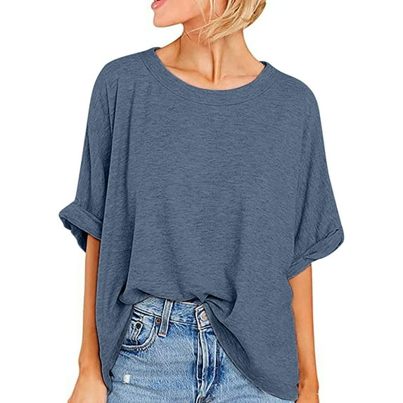 LYXSSBYX Summer Tops for Women 2024 Women's Large T-shirt Summer Casual Loose Short Sleeved Solid Color Loose T-shirt Top