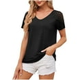 thumbnail image 1 of LYXSSBYX Summer Tops for Women 2024 Women's Patchwork Mesh Short Sleeved Top Solid Color Casual Loose T-shirt, 1 of 9